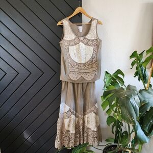 Vintage Lim’s USA Cotton Prairie Skirt Set Boho Crochet Lace Cottagecore Small